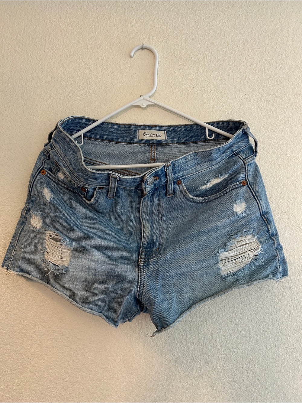 Madewell Light Wash Distressed Denim Cutoff Shorts